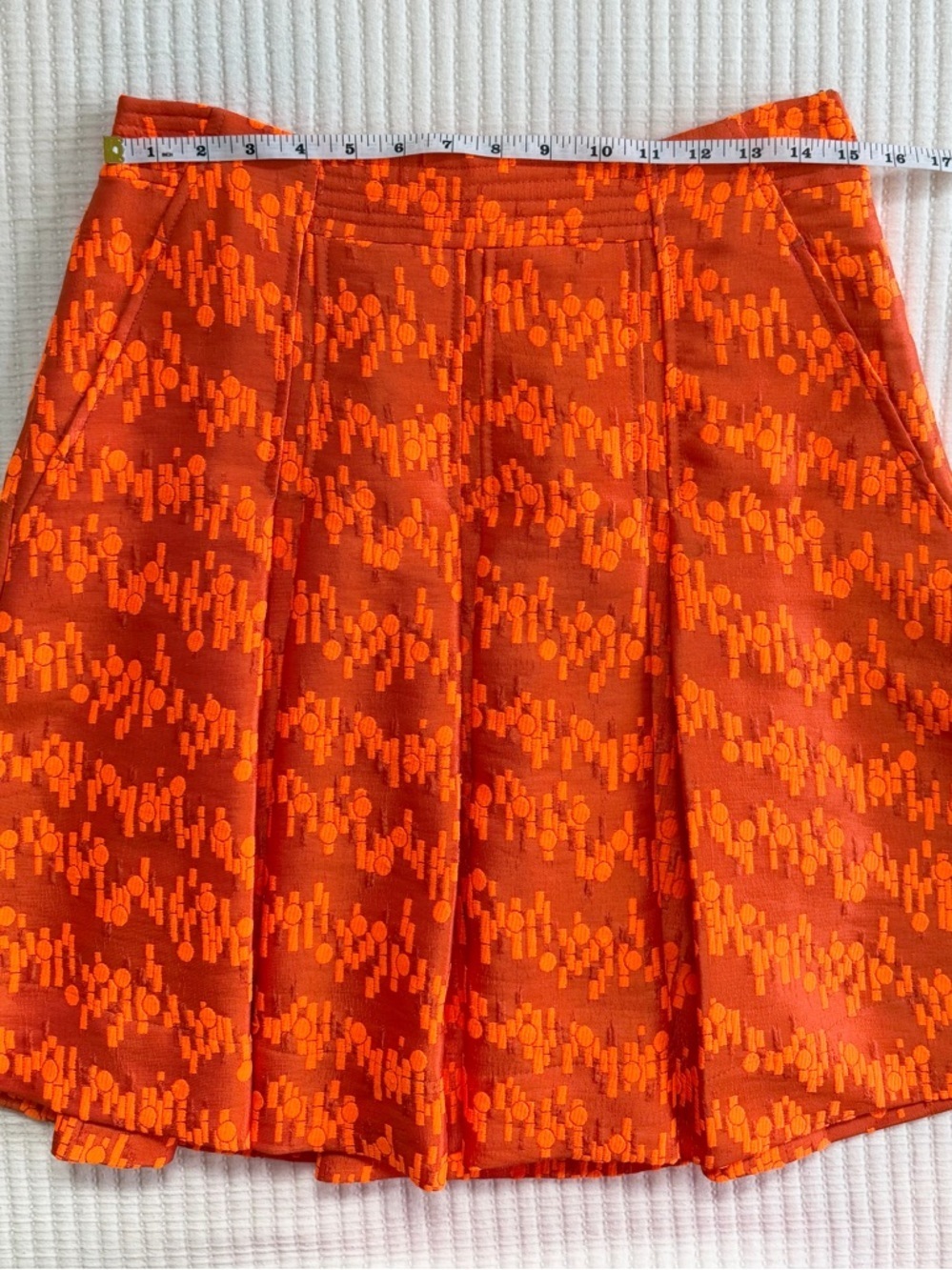 Essentiel Antwerp Full A-Line Orange Jacquard Maximalism Designer Skirt - Picture 6 of 10